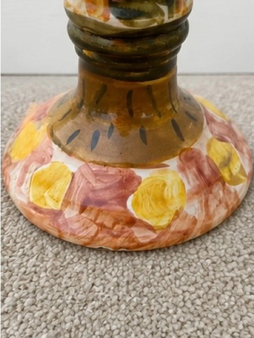 Hand-Painted Floral Ceramic Candle Holder - Yellow & Pink